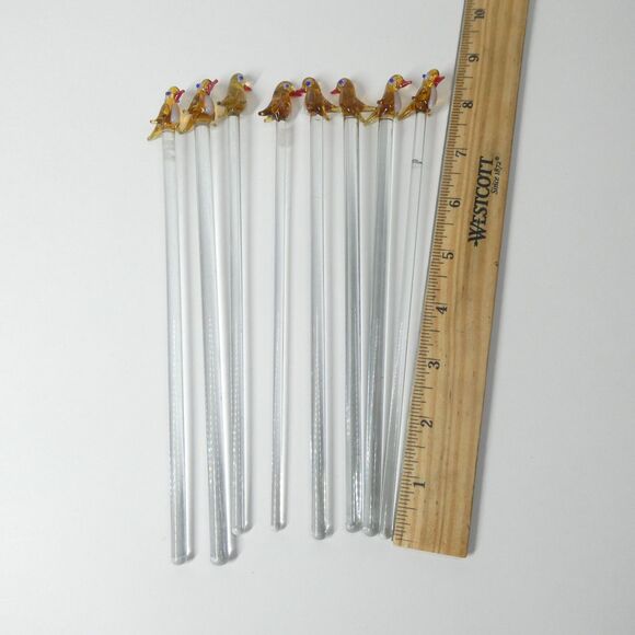 Cocktail Stirrers Brown Birds Hand Blown Glass Set of 8 Vintage Swizzle Sticks - Picture 5 of 7
